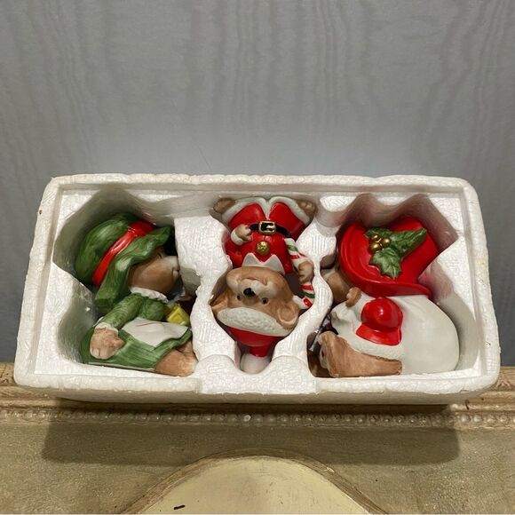 Complete Set of Three Vintage Homco Ceramic Christmas Teddy Bears 5600 - Picture 2 of 16